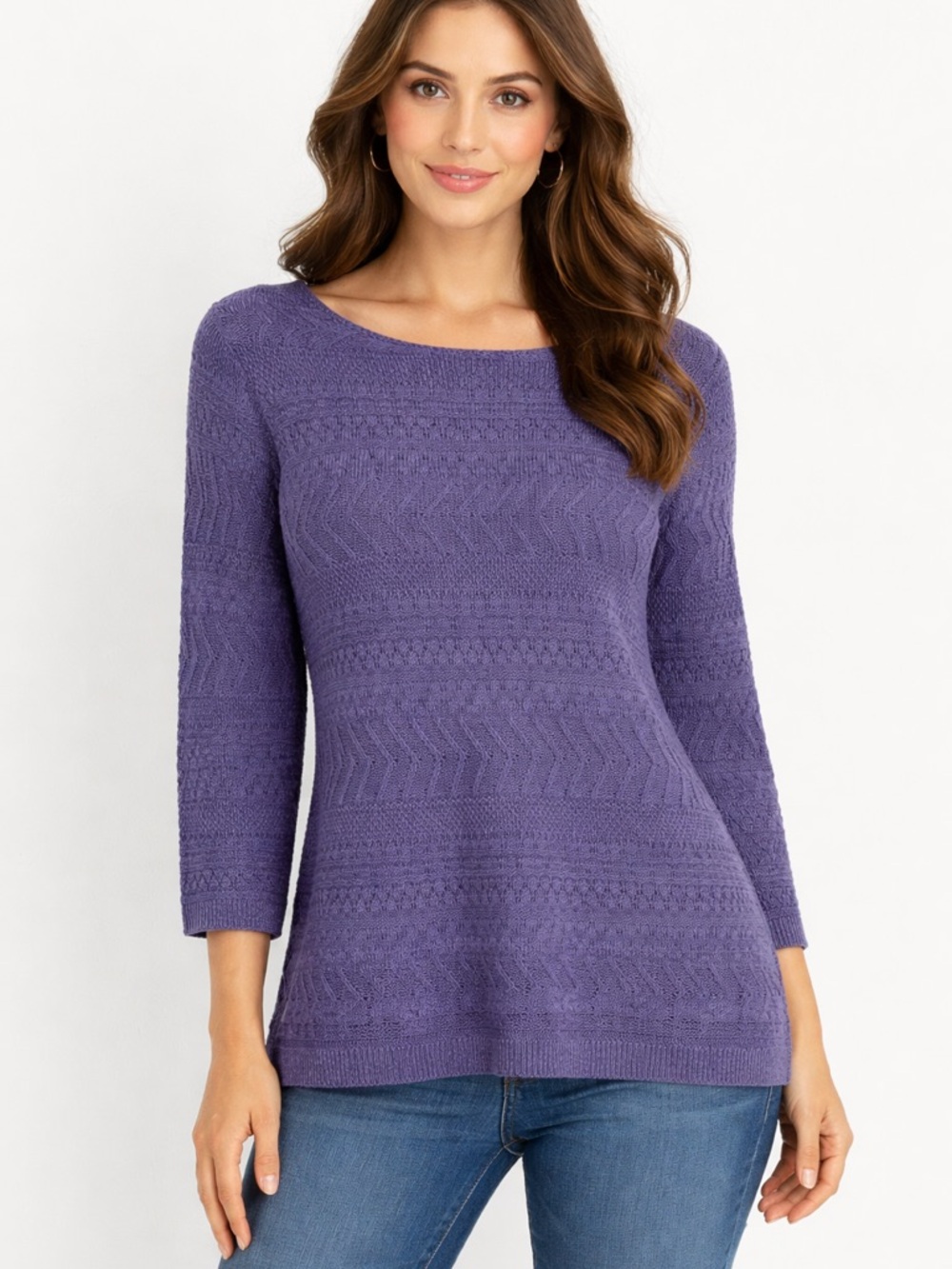 Investments Blue Indago Pointelle Knit Sweater Linen Blend Crewneck